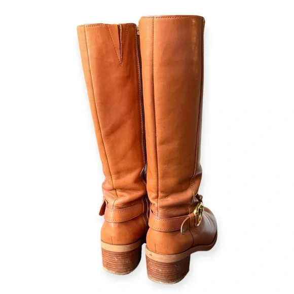 COACH Saddle Brown California Calf Leather Boots with Signature Gold Buckles, 9M - Picture 6 of 16